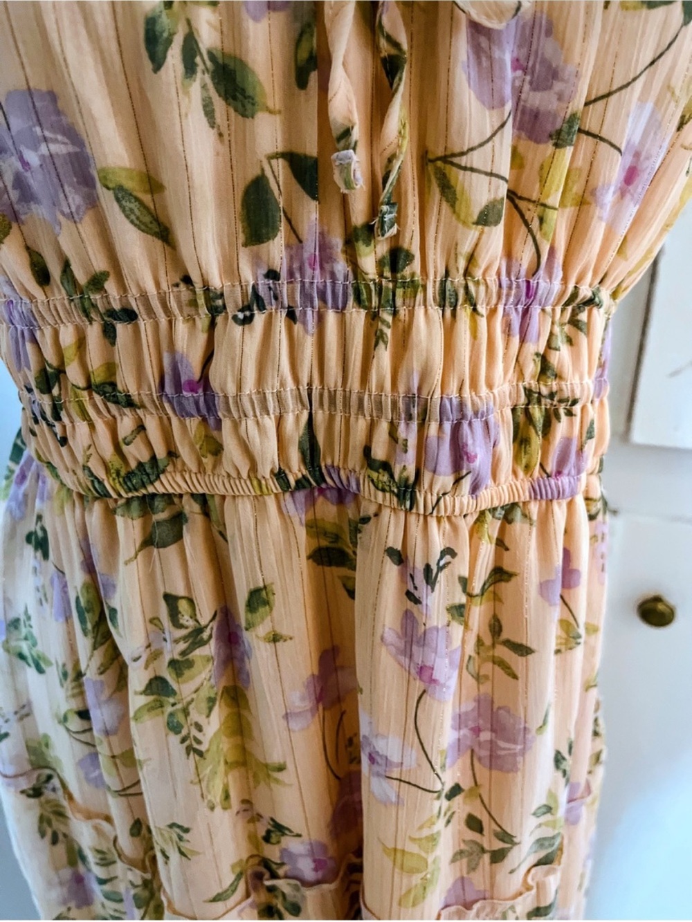 Light Peach/Purple Floral Midi Dress - Picture 7 of 12